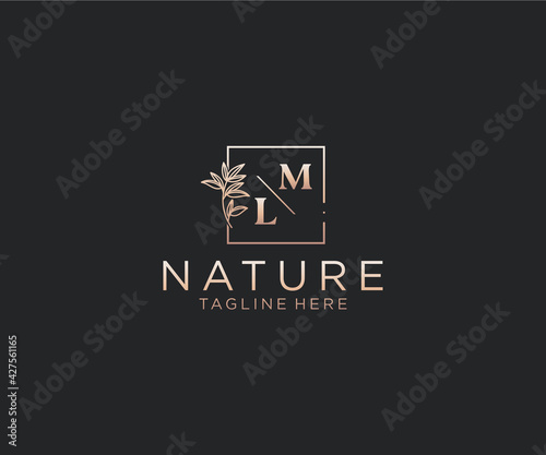 initial ML letters Beautiful floral feminine editable premade monoline logo suitable, Luxury feminine wedding branding, corporate.