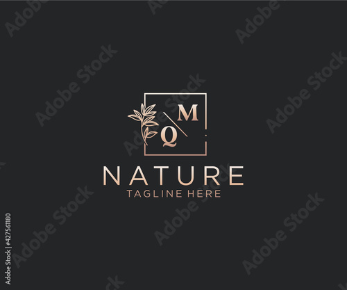 initial MQ letters Beautiful floral feminine editable premade monoline logo suitable, Luxury feminine wedding branding, corporate.