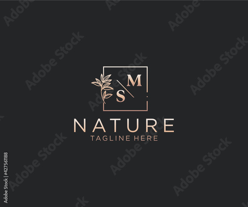 initial MS letters Beautiful floral feminine editable premade monoline logo suitable, Luxury feminine wedding branding, corporate.