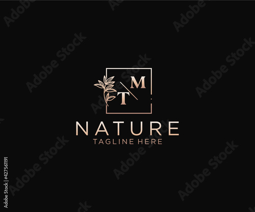 initial MT letters Beautiful floral feminine editable premade monoline logo suitable, Luxury feminine wedding branding, corporate.