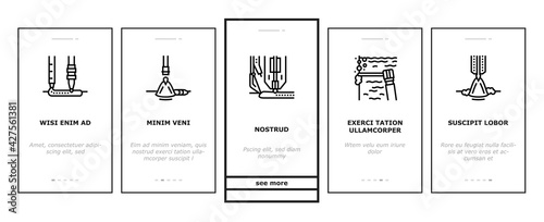 Welding Machine Tool Onboarding Mobile App Page Screen Vector. Welding Equipment And Electrodes, Manual Arc And Plasma, Electroslag And Spot Illustrations