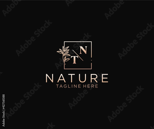 initial NT letters Beautiful floral feminine editable premade monoline logo suitable, Luxury feminine wedding branding, corporate.