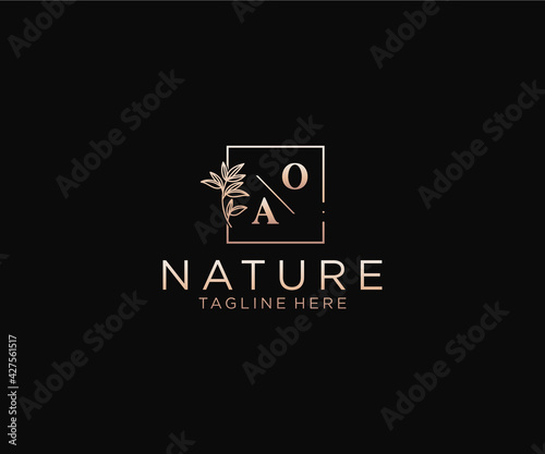 initial OA letters Beautiful floral feminine editable premade monoline logo suitable, Luxury feminine wedding branding, corporate.
