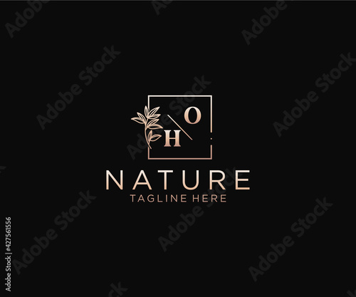 initial OH letters Beautiful floral feminine editable premade monoline logo suitable, Luxury feminine wedding branding, corporate.