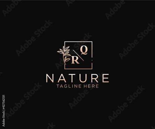 initial QR letters Beautiful floral feminine editable premade monoline logo suitable, Luxury feminine wedding branding, corporate.