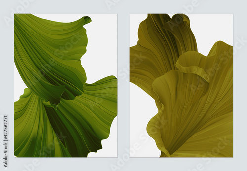 Poster template design, green abstract shapes on black