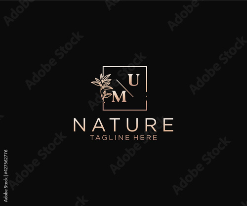 initial UM letters Beautiful floral feminine editable premade monoline logo suitable, Luxury feminine wedding branding, corporate.