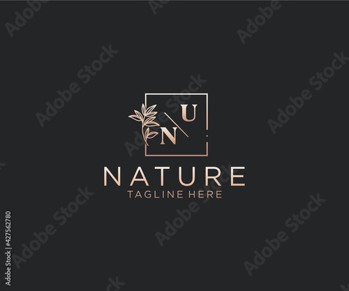 initial UN letters Beautiful floral feminine editable premade monoline logo suitable, Luxury feminine wedding branding, corporate.