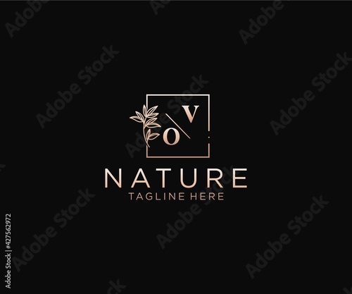 initial VO letters Beautiful floral feminine editable premade monoline logo suitable, Luxury feminine wedding branding, corporate.