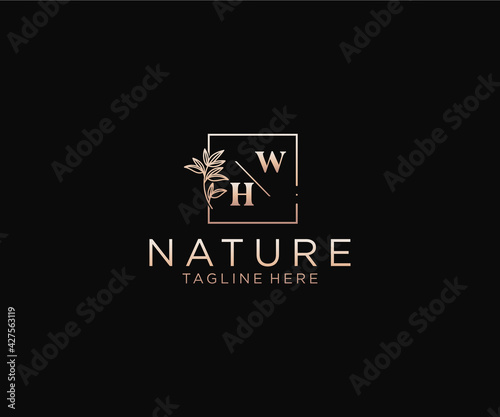 initial WH letters Beautiful floral feminine editable premade monoline logo suitable, Luxury feminine wedding branding, corporate.