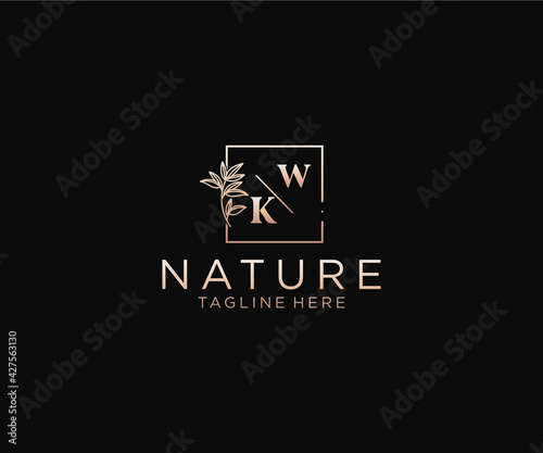 initial WK letters Beautiful floral feminine editable premade monoline logo suitable, Luxury feminine wedding branding, corporate.