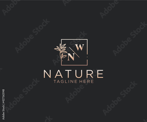 initial WN letters Beautiful floral feminine editable premade monoline logo suitable, Luxury feminine wedding branding, corporate.