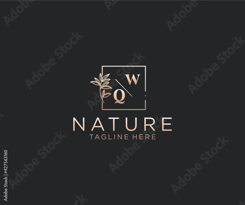 initial WQ letters Beautiful floral feminine editable premade monoline logo suitable, Luxury feminine wedding branding, corporate.