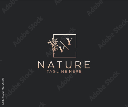 initial YV letters Beautiful floral feminine editable premade monoline logo suitable, Luxury feminine wedding branding, corporate.