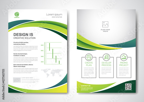 Template vector design for Brochure, AnnualReport, Magazine, Poster, Corporate Presentation, Portfolio, Flyer, infographic, layout modern with Green color size A4, Front and back, Easy to use.