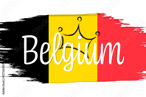 Belgium flag, banner with grunge brush. Independence Day. National tricolor in original colors.