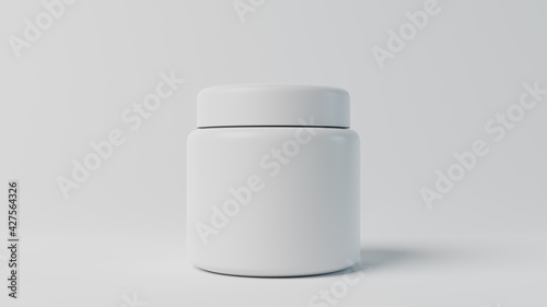 Matte Plasstic Jar Mockup on white background font view  3D rendering