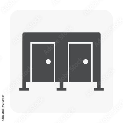 Toilet cubicle vector icon. Also called sanitary partition, stall or divider consist of wood material and equipment for interior of commercial building i.e. public restroom and washroom for privacy.