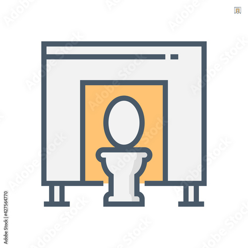 Toilet cubicle vector icon. Also called sanitary partition, stall or divider consist of wood material and equipment for interior of commercial building i.e. public restroom and washroom. 64x64 pixel. photo