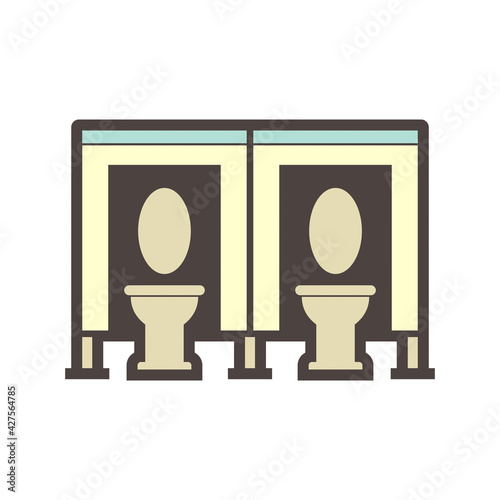 Toilet cubicle vector icon. Also called sanitary partition, stall or divider consist of wood material and equipment for interior of commercial building i.e. public restroom and washroom for privacy.