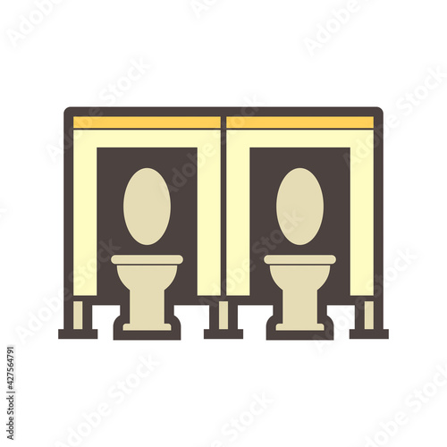 Toilet cubicle vector icon. Also called sanitary partition, stall or divider consist of wood material and equipment for interior of commercial building i.e. public restroom and washroom for privacy.