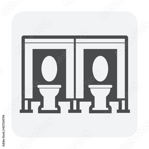 Toilet cubicle vector icon. Also called sanitary partition, stall or divider consist of wood material and equipment for interior of commercial building i.e. public restroom and washroom for privacy.