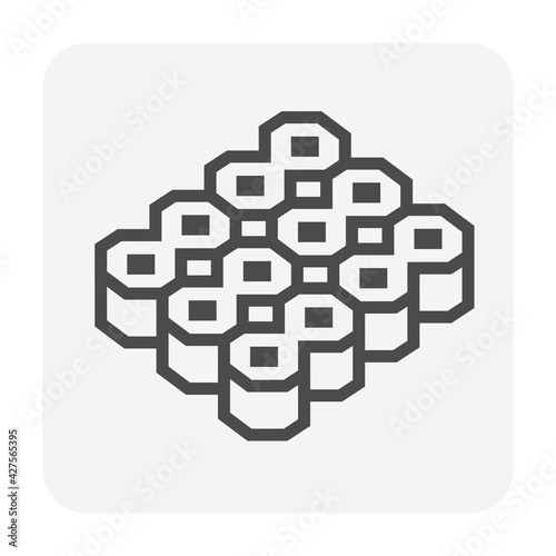 Permeable concrete paver block pavement floor or brick vector icon. For landscape, outdoor, garden by construction pave on ground. That parking lot, sidewalk, patio, path or footpath. Editable stroke.