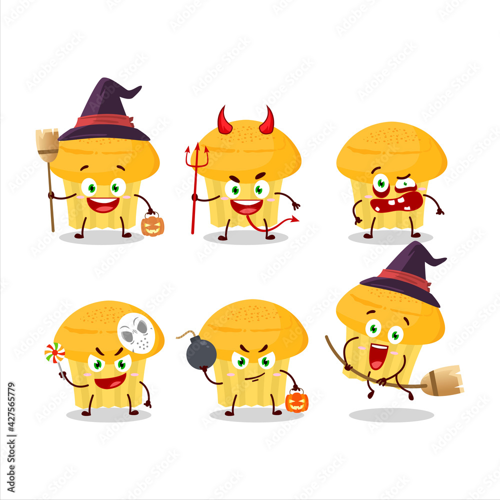 Halloween expression emoticons with cartoon character of cheese muffin Halloween expression emoticons with cartoon character of cheese muffin