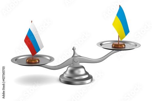 parley between Russia and Ukraine white background. Isolated 3D illustration