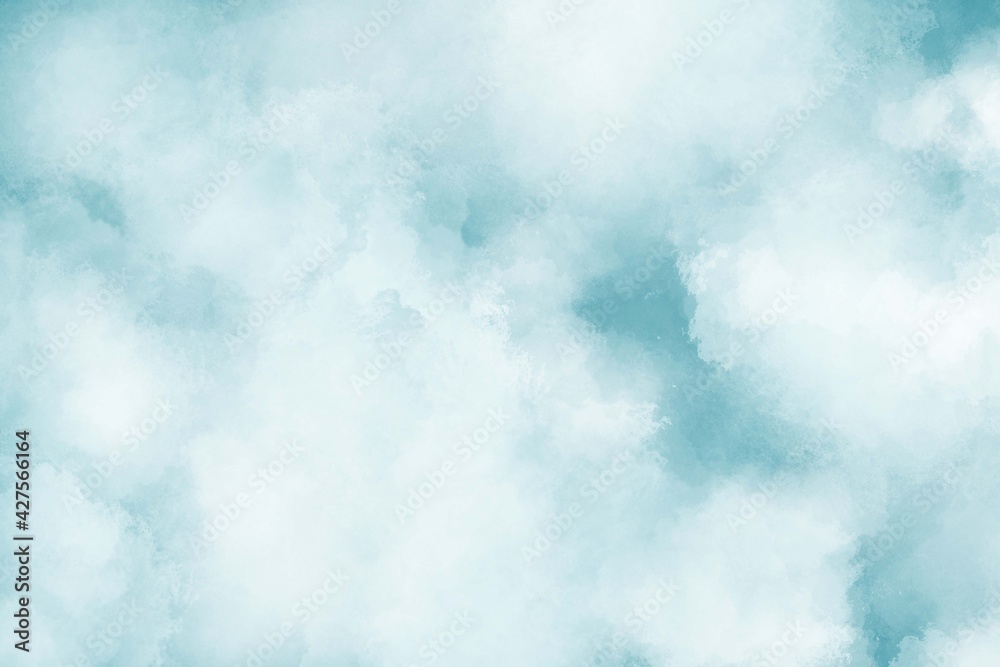 Abstract background of white, green-blue color with the effect of clouds. An illustration, an element for the design of social networks, a cover, packaging paper, a decorative background.