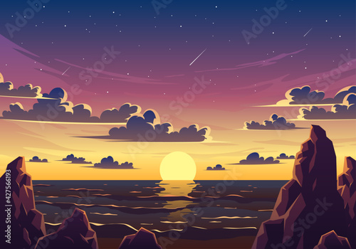 Sunset Beach Landscape Illustration