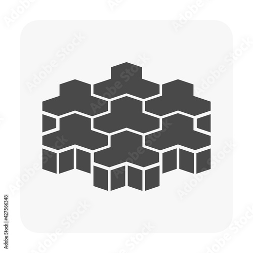 Concrete paver block pavement floor or brick vector icon design. For landscape, outdoor, garden by paving on ground to create trihex pattern. That sidewalk, road, patio, path, street or walkway.