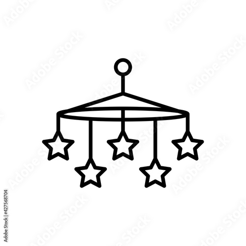 Stars toy over baby crib mobile outline vector illustration.
