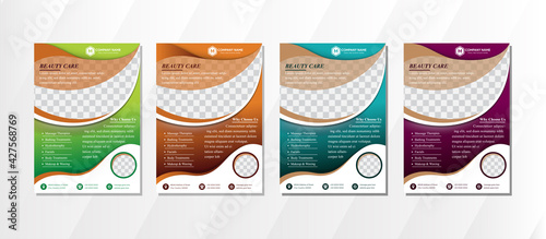 Set of Vector design of the flyers with places for photo. Vector templates for beauty care business in A4 size. Curve and wave element designs.