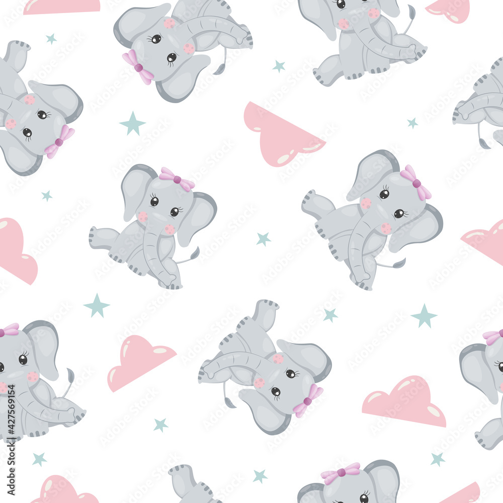 elephant cute smile pattern with seamless style and modern flat style