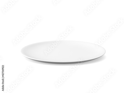 3d Realistic White Porcelain, Plastic or Paper Disposable Food Dish Plate Icon Closeup Isolated. Design template, Mock up for Graphics, Branding Identity, Printing.