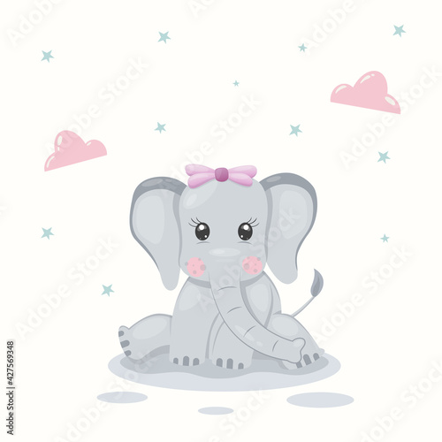 elephant cute character concept with cartoon smile face and modern flat style