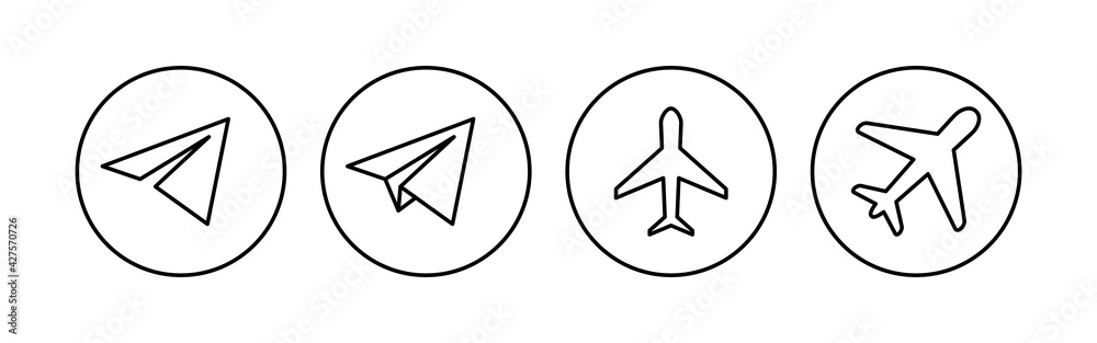 Plane icon set. Airplane icon vector. Flight transport symbol. Travel illustration. Holiday symbol Plane icon set. Airplane icon vector. Flight transport symbol. Travel illustration. Holiday symbol