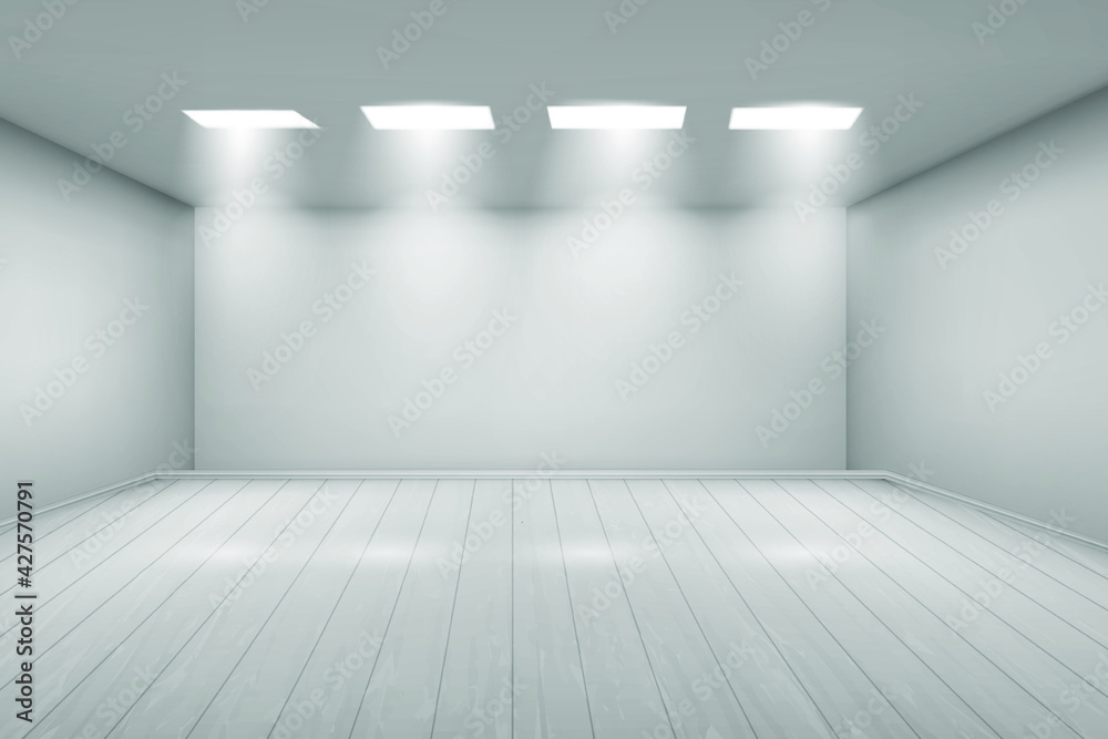 Empty white wall and spotlights. Interior empty room. Eps 10 vector illustration.