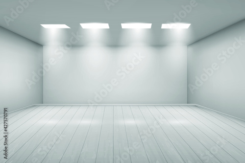 Empty white wall and spotlights. Interior empty room. Eps 10 vector illustration. © FieldN