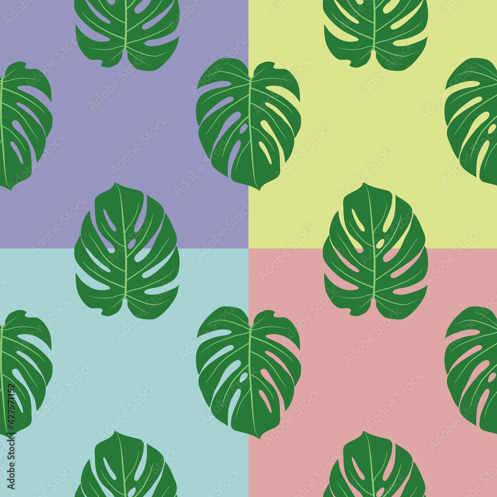 Obraz premium Monstera leaf pattern Four color background image