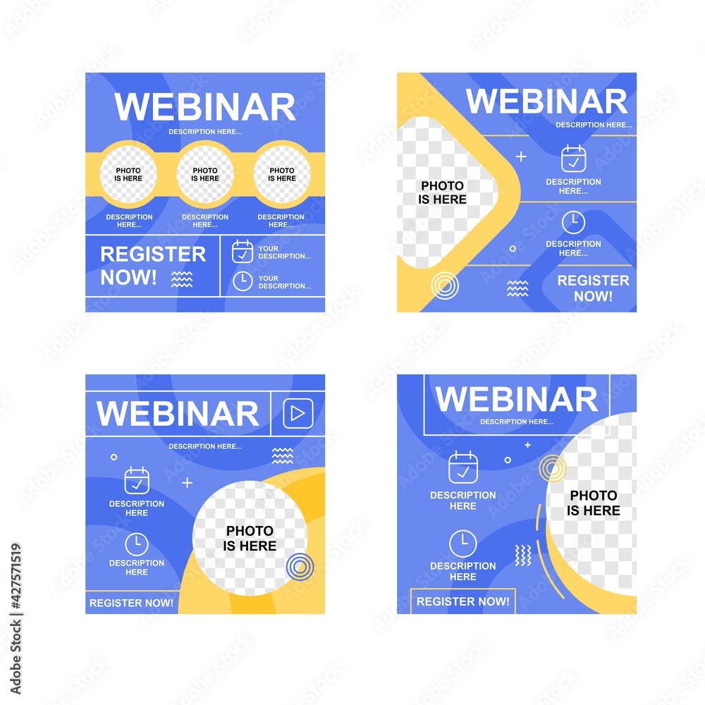 Webinar poster design collection. Easy to edit with vector file. Can use for your creative content. Especially for electronic learning and training banner. 