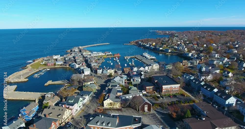 Vidéo Stock Rockport Harbor and Motif Number 1 aerial view in Rockport