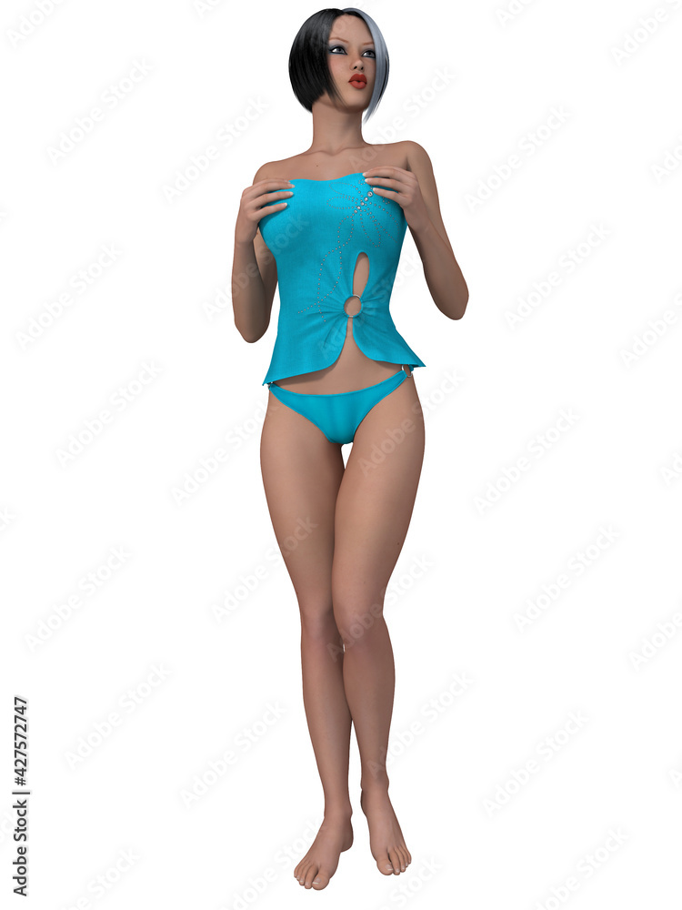 3d illustration of an sexy woman in a beach outfit 3d illustration of an sexy woman in a beach outfit