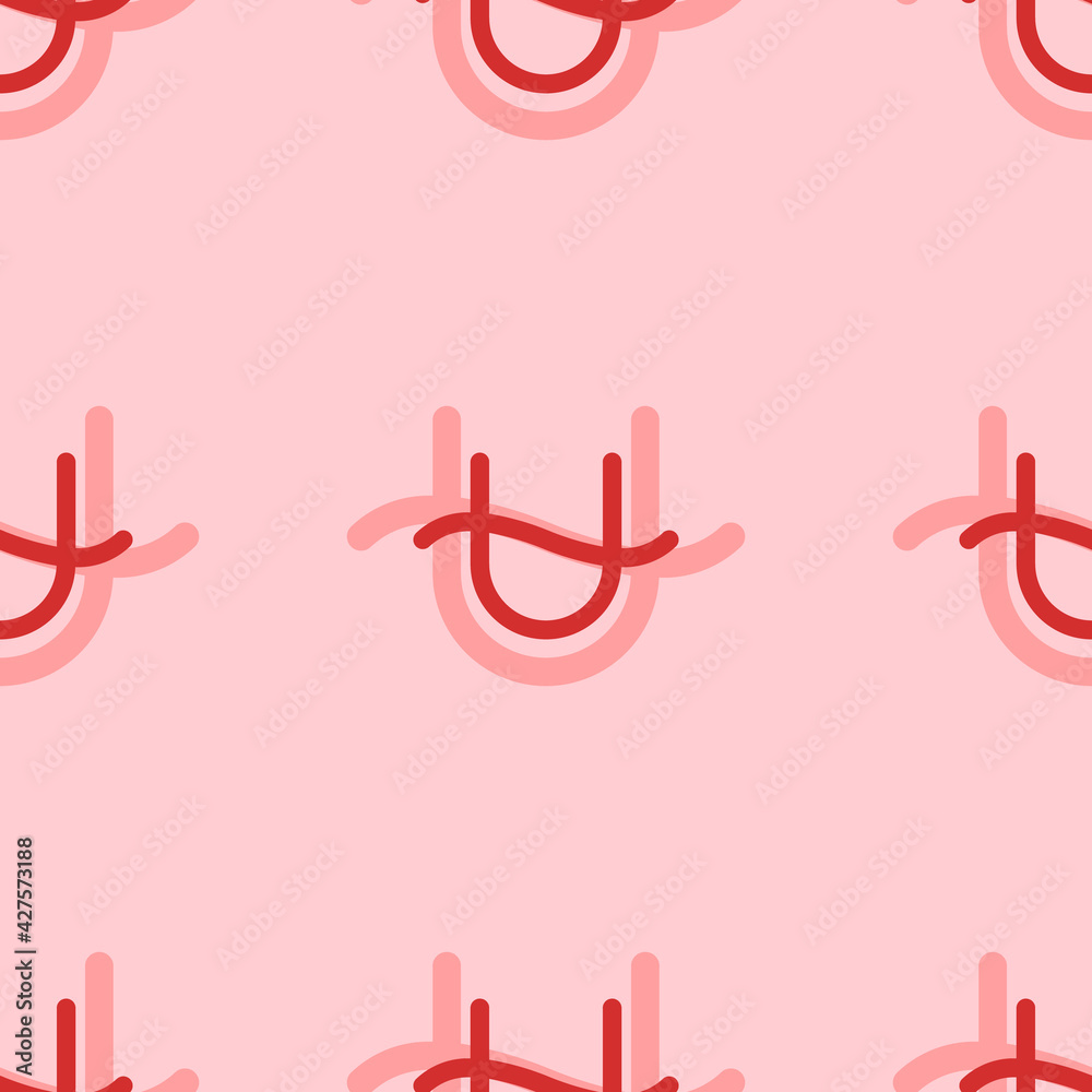 Obraz premium Seamless pattern of large isolated red zodiac ophiuchus symbols. The elements are evenly spaced. Vector illustration on light red background