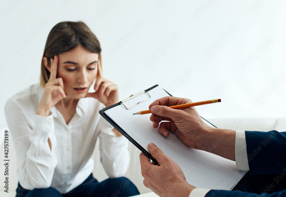 woman in suit and man with documents business finance employees woman in suit and man with documents business finance employees