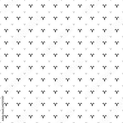 Square seamless background pattern from geometric shapes are different sizes and opacity. The pattern is evenly filled with black zodiac aries symbols. Vector illustration on white background