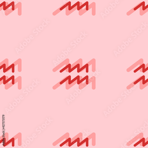 Seamless pattern of large isolated red zodiac aquarius symbols. The elements are evenly spaced. Vector illustration on light red background