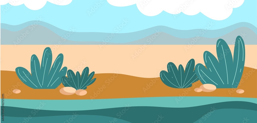 Horizontal landscape with vegetation. Flat style illustration.