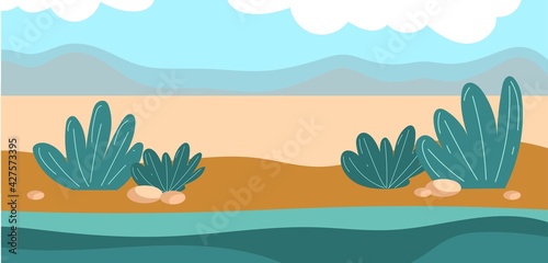 Horizontal landscape with vegetation. Flat style illustration.